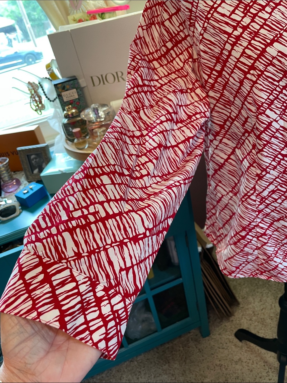 Womens Chico  Red & White Patterned Button-Up Shirt - Picture 4 of 11